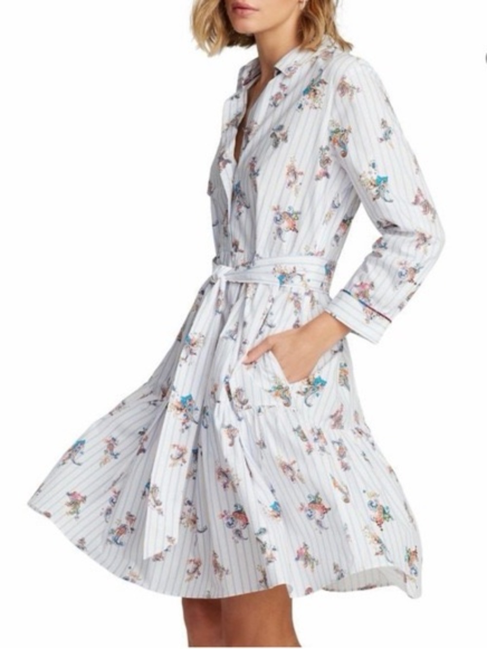 Robert Graham White Striped Dress with Multicolor Paisley Print